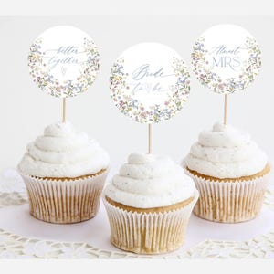 Printable cupcake topper template, Wildflower bridal shower cupcake toppers printable B017