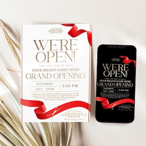 Minimalist Grand Opening Flyer Template, Grand Opening Invitation, Ribbon Cutting Events New Store Opening Invite, Open House C057