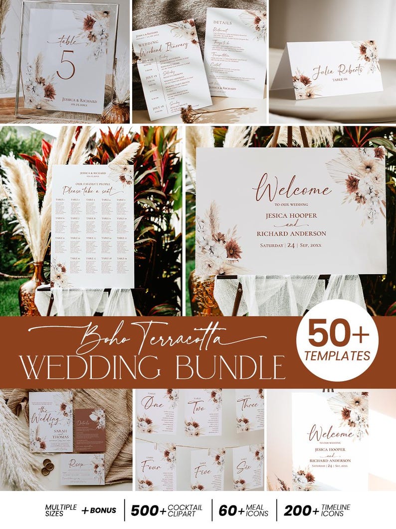 Boho Terracotta Wedding Invitation Bundle