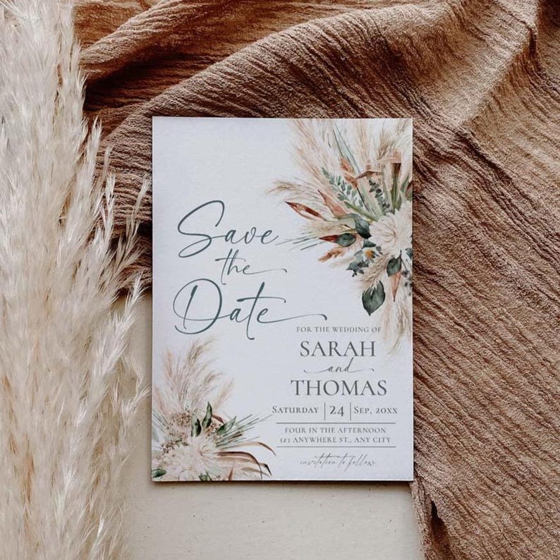 Greenery Wedding Save The Date Template with Photo, Sage Green Save The Date Card, Boho Wedding Printable E008