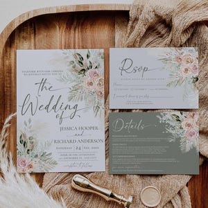 Boho Greenery Wedding Invitation Template Set (Digital Download)