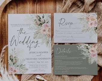 Boho Greenery Hochzeitseinladung Vorlagen Set (Digitaler Download)