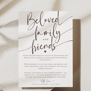 Minimalist Thank You Napkin Note, Place Setting Thank You, Wedding Table Thank You Template