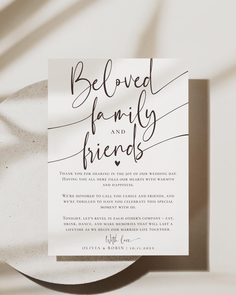 Minimalist Thank You Napkin Note, Place Setting Thank You, Wedding Table Thank You Template