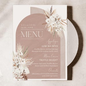Boho Arched Menu Template, Terracotta Boho Wedding Menu Template, Bohemian Wedding Menu Cards Printable Thank You Place Card Template E029