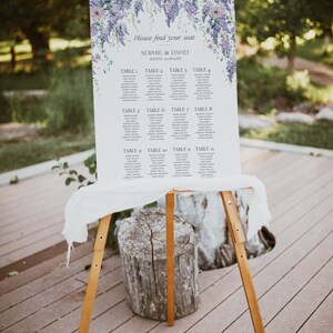 Purple Wisteria Wedding Seating Chart Template Printable, Seating Charts Sign, Find Your Seat Sign, Floral Wedding Seating Plan D014