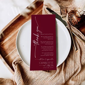 Boho Wedding Thank You Card Template: Rustic Burgundy