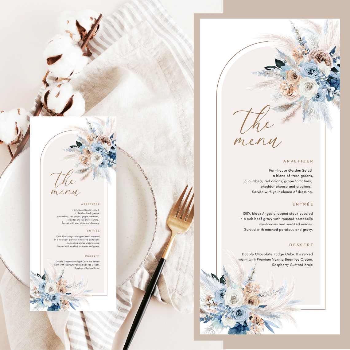 Blue Menu Card Template Editable Boho Wedding Menu Template - Etsy