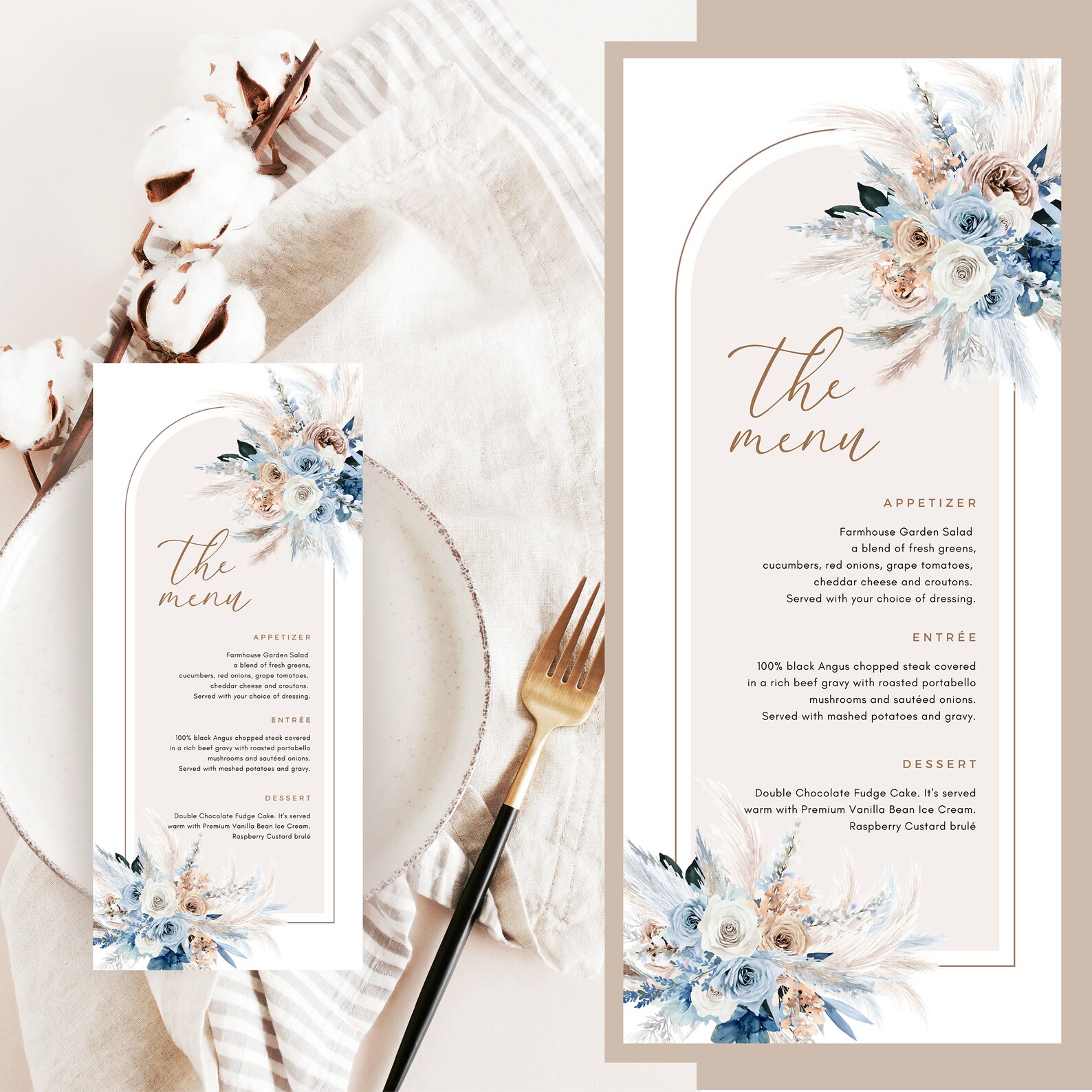 Blue Menu Card Template Editable Boho Wedding Menu Template - Etsy