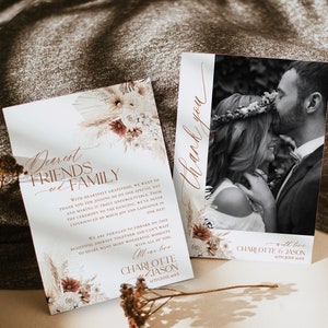 Bohemian Thank You Wedding Printable, Photo Thank You Card Template, Wedding Thank You Editable Terracotta Rustic Boho D011