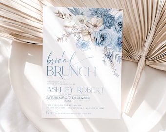 Dusty Blue Floral Bridal Brunch Invitation Template (Editable) A004