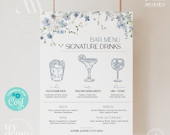 Wildflower Wedding Signature Drinks Sign Template (Digital Download) D005