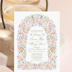 Watercolor Floral Wedding Invitation Template, Garden Arch Wedding Invite, Editable Printable Wedding Invitation, Romantic Pastel Floral