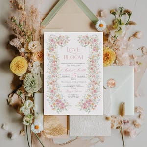 Spring Floral Bridal Brunch Invitation Template, Love in Bloom Bridal Brunch Invite, Vintage Pastel Bridal Shower Brunch Invitation A056