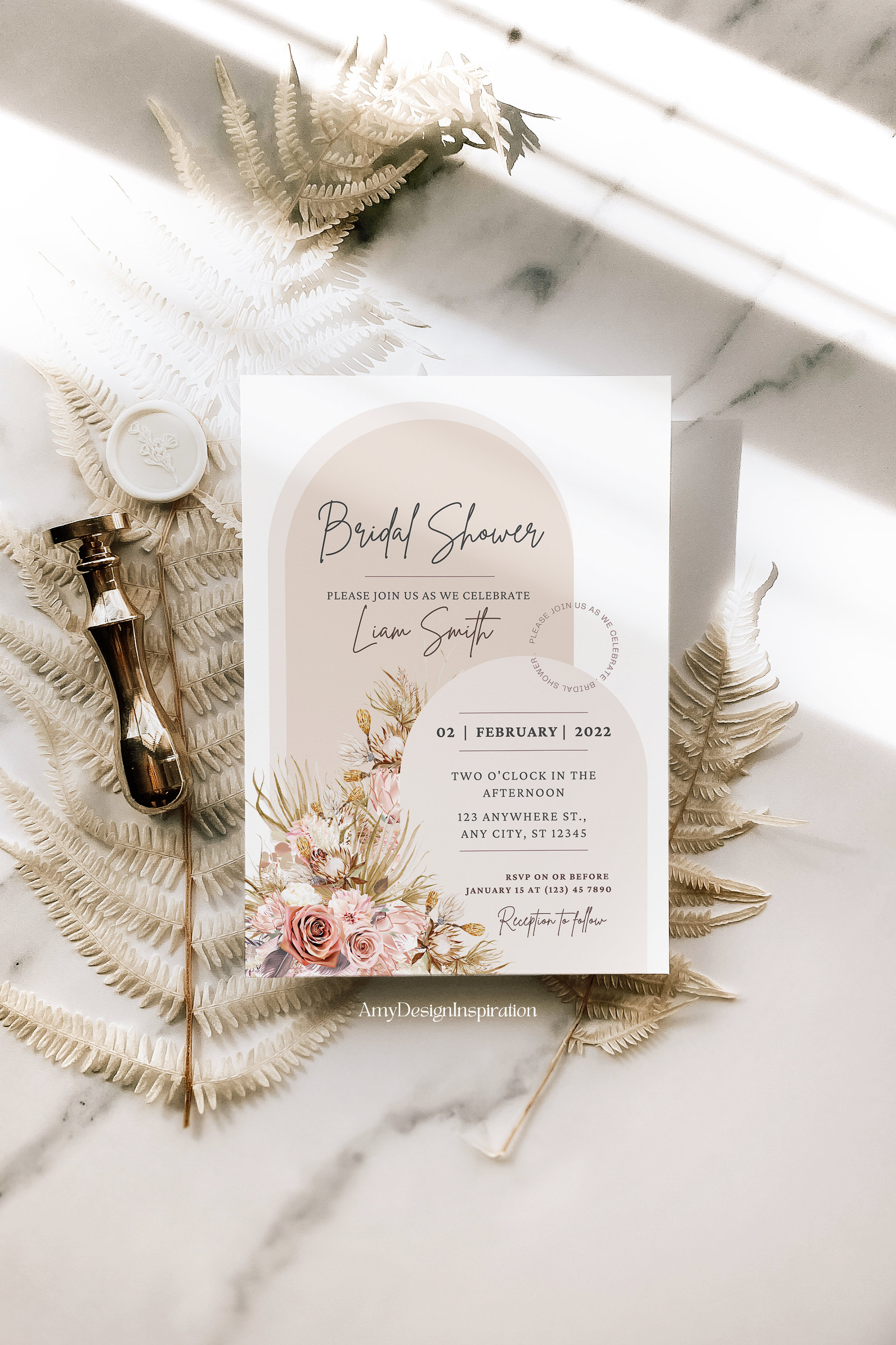 Boho Bridal Shower Invitation Bohemian Floral Bridal Shower Invite Boho Pink Bridal Shower Pampas Grass Editable Template 10
