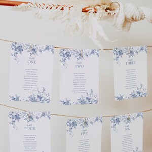 Minimalist Seating Chart Template, Something Blue Wedding Table Seating Chart Template, Vintage Wedding Seating Chart Cards D015