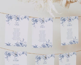 Plantilla de plano de asientos para bodas "Something Blue": Diseño minimalista vintage (Descarga digital) D015