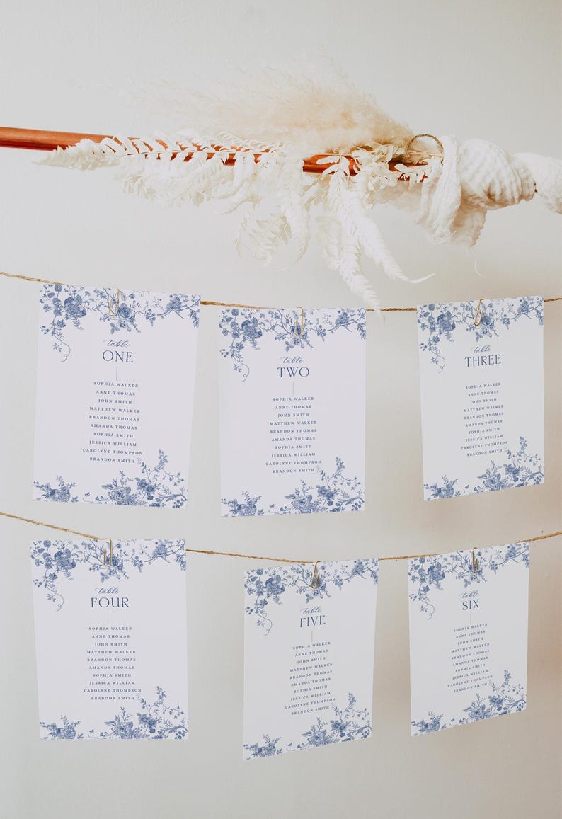 Minimalist Seating Chart Template, Something Blue Wedding Table Seating Chart Template, Vintage Wedding Seating Chart Cards D015