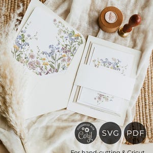 Wildflower Envelope Liner Template, DIY Envelope Liner A7 Euro Flap, Square Flap Envelope Liner Template Wedding Printable Bundle