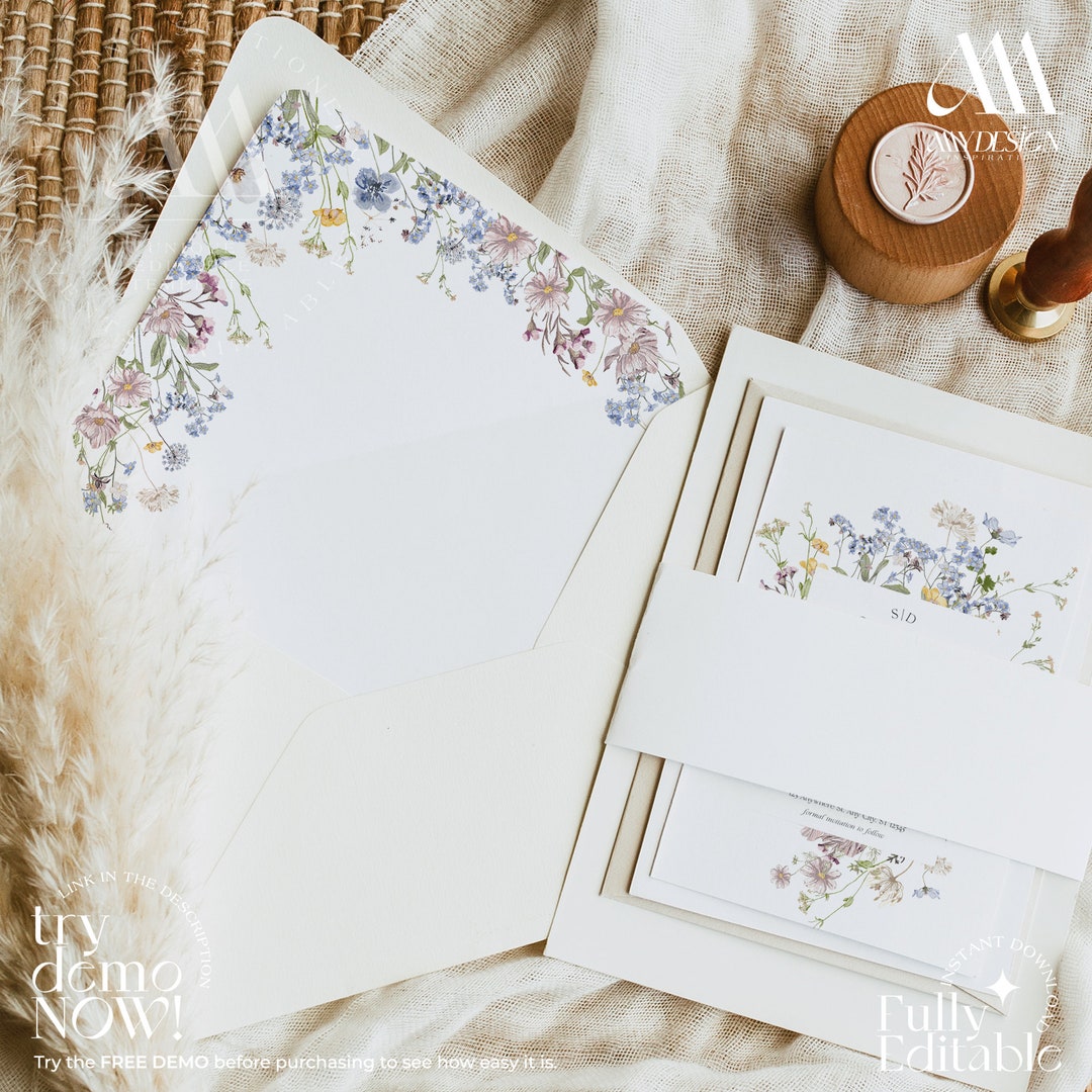 Wildflower Envelope Liner A7 Flap Template, DIY Envelope Liner A7 Euro