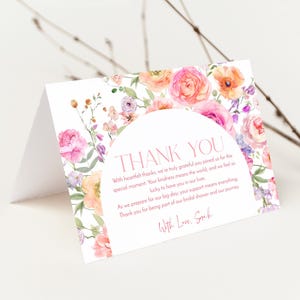 Floral Bridal Shower Thank You Card Template – Bright Flower Design, Editable Flat or Folded Card, Printable