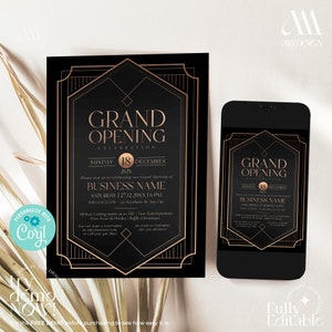 Grand Opening Flyer Template, Black and Gold Grand Grand Opening Invitation Template C025