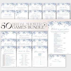 50 Bridal Shower Games Template, Something Blue Bridal shower Games Bundle, Bridal Games Printables Monogram Blue B037