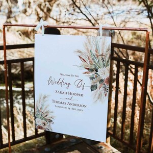 Boho Rustic Wedding Welcome Sign Template, Boho Wedding Signage Printable, Pampas Grass Greenery