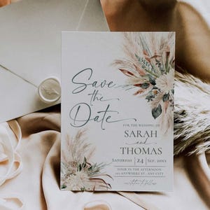 Greenery Wedding Save The Date Template with Photo, Sage Green Save The Date Card, Boho Wedding Printable E008