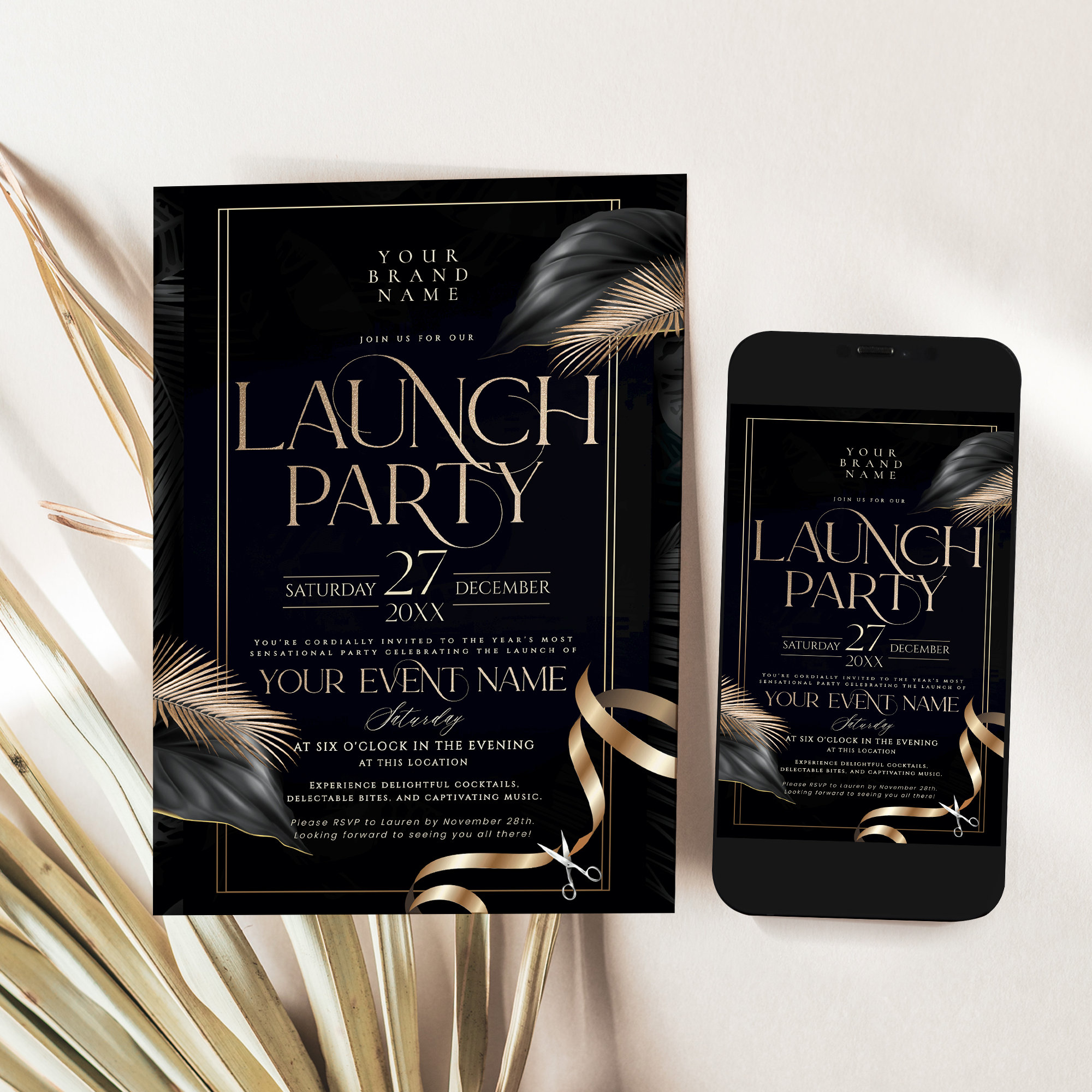 Gold Launch Party Invitation Template: Elegant Corporate Event