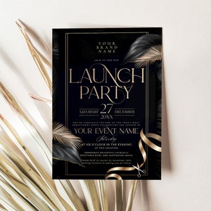 Launch party invitation template, Grand Opening digital invitation, Gold Corporate invitation, Elegant Business Invitation editable C009