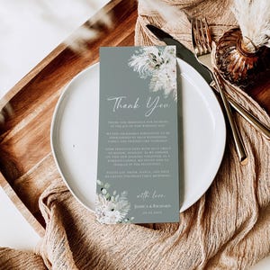 Minimal Wedding Table Thank You Template, Thank You Napkin Note, Place Setting Cards, Dessert Wedding Thank You, Boho Greenery Template D024