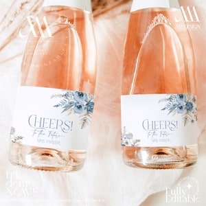 Blue bridal shower mini bottle labels Printable wine label, Custom champagne labels template B012