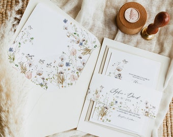 Wildflower Wedding Envelope Liner Template: A7 Euro Flap (Digital Download) D028