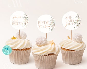 Wildflower Bridal Shower Cupcake Toppers: Bride-to-Be (Printable) B035