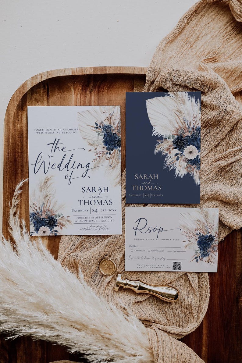 Navy Gold Wedding Invitation Card Template Amy Design Templates