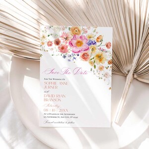 Bright Floral Save The Date Card, Colorful Flowers Save The Date Template with Photo, Save Our Date Instant Download E083