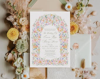 Watercolor Floral Wedding Invitation Template, Garden Arch Wedding Invite, Editable Printable Wedding Invitation, Romantic Pastel Floral