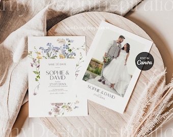 Wildflower Save The Date Card: Botanical Evite Template (Digital Download)