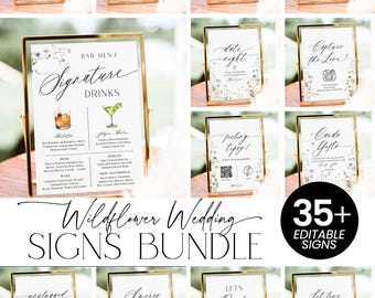 Wildflower Wedding Sign Template Bundle: Editable Minimalist Table Decor (Digital Download)