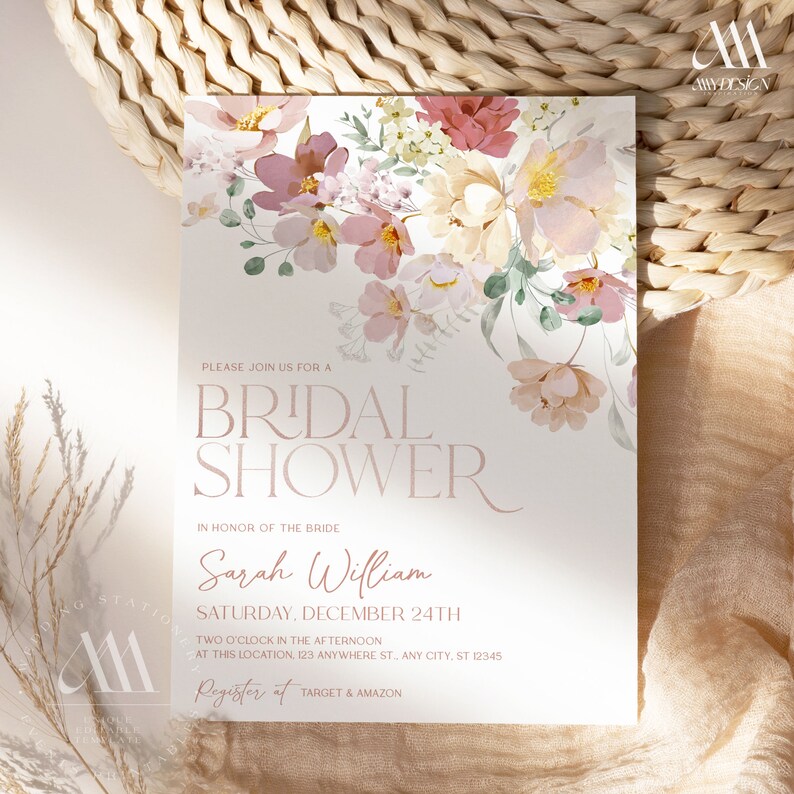 Pink Bridal Shower Invitation Template Blush Bridal Shower Etsy