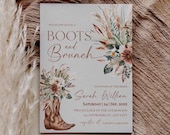 Rustic Western Bridal Shower Invitation, Boots and Brunch Invite Template, Boho Pampas Grass Floral, Cowboy Boots Editable Printable