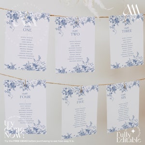 Minimalist Seating Chart Template, Something Blue Wedding Table Seating Chart Template, Vintage Wedding Seating Chart Cards D015