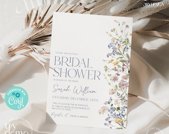 Wildflower Bridal Shower Invitation Template: Editable Floral Brunch (Digital Download) B031