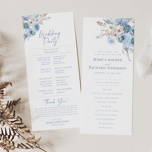 Blue Floral Catholic Wedding Program Template, Catholic Ceremony Programs (Digital Download) D018