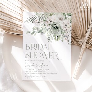 Greenery Bridal shower brunch invitation, editable bridal shower invitation template, eucalyptus bridal shower invite instant download B004