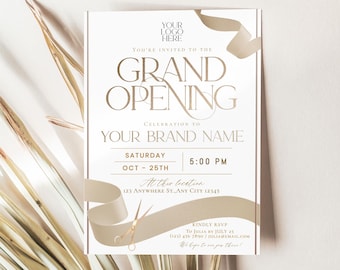 Elegant Grand Opening Invitation Template: Gold Ribbon Cutting (Digital Download) C047