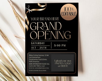Grand Opening Flyer Template: Editable Gold Invitation (Digital Download)