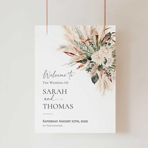 Rustic Greenery Welcome Sign Template, Wedding Welcome Signs, Large Signage Templates Printable Pampas Grass E008