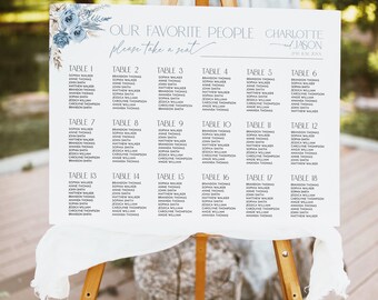 Boho Seating Chart, Bohemian Wedding Seating Chart Template Printable Blue Seating Chart Sign Find Your Seat Sign Table Seating Chart D010